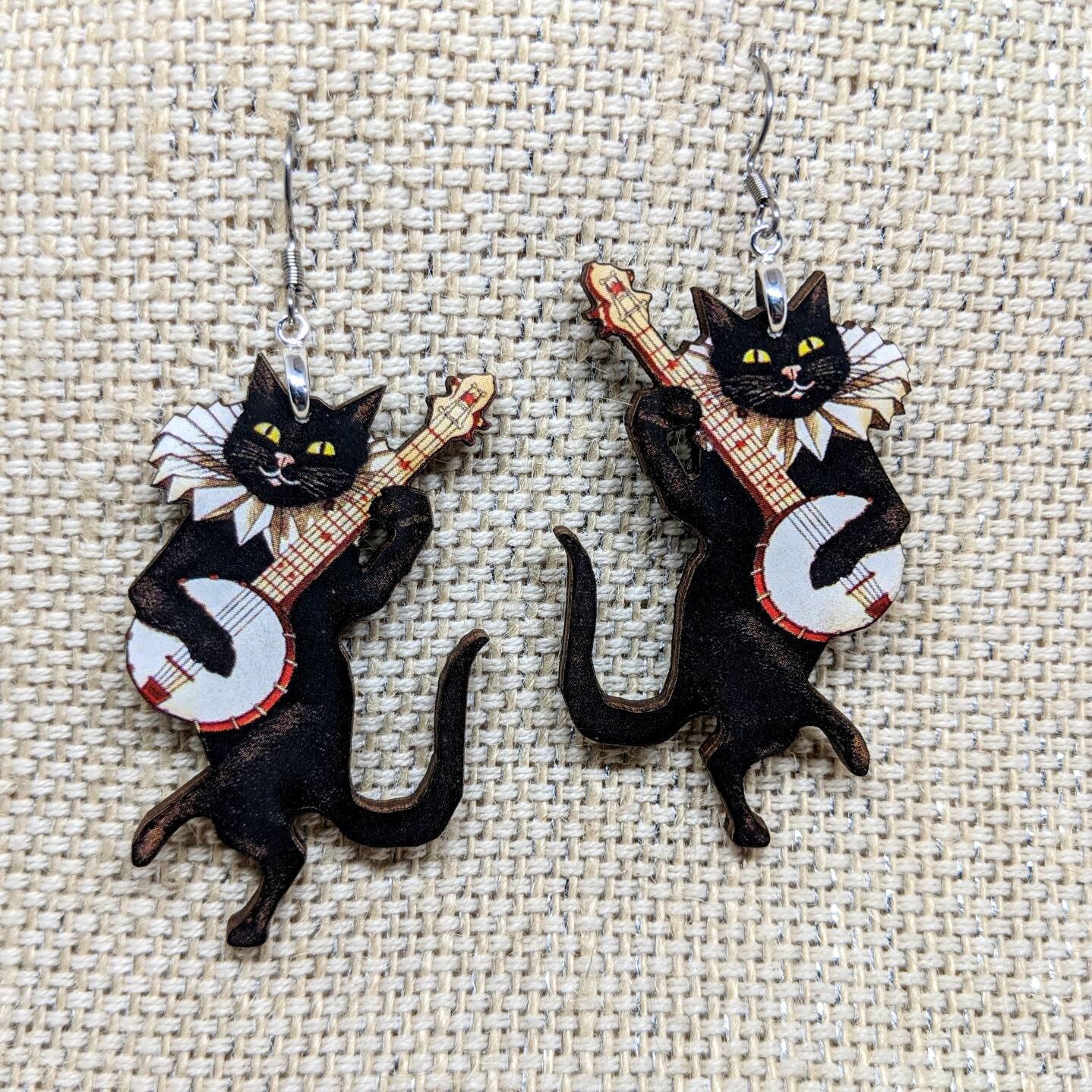 Banjo Cat Earrings / Musical Cat Jewelry / Laser Cut Wood Etsy UK