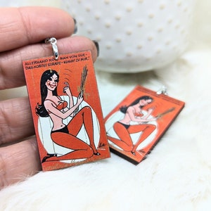 Vintage Valentine Earrings / Galentine's Day Gift / Sexy Valentine / Creepy Valentine Jewelry / Lady Krampus Valentine Gift / Weird Earrings image 1