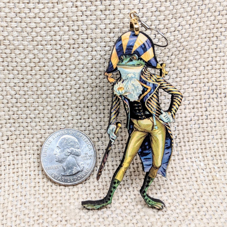 Fancy Frog Earrings Royal Earrings Regal Frog Anthropomorphic Frog Hypoallergenic Frog Jewelry Weird Jewelry Dapper Frog