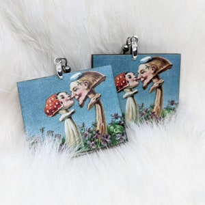 Creepy Mushroom Earrings /Valentine Earrings / Galentine's Day Gift / Creepy Earrings/ Vintage Valentine Jewelry / Weird Earrings