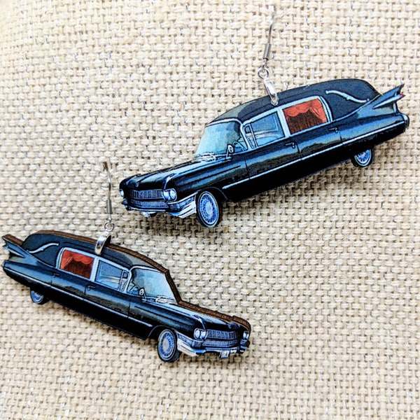 Hearse Cadillac Earrings / Handmade Jewelry / Halloween Earrings / Hearse Earrings / Creepy Earrings / Hypoallergenic / Stainless Steel /