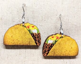 Taco Earrings / Laser Cut Wood Earrings / Handmade Jewelry / Food Jewelry / Food Earrings / Taco Tuesday / Taco Earring / Cinco de Mayo