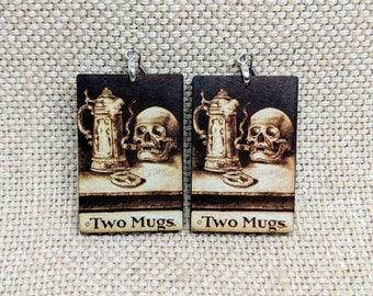 Skeleton Earrings / Two Mugs Earrings / Creepy Earrings / Skeleton Humor Halloween Jewelry / Creepy Horror Skull Earrings