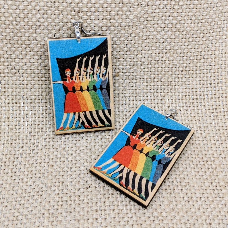 Pride Earrings Rainbow Ladies Vintage Russian Matchbook Cover Wood Earrings Vintage Art Earrings Pop Art LGBT Pride