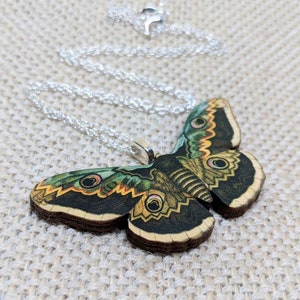 Green Moth Necklace / Moth Jewelry / Moth Pendant / Insect Jewelry / Laser Cut Wood / Insect Pendant / Moth Gift / Moth Accessory image 3