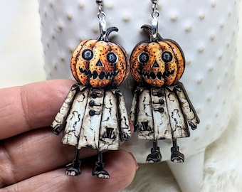 Pumpkin Earrings / Creepy Pumpkin Earrings / Halloween Earrings / Weird Earrings / Jack O Lantern Earrings / Creepy Earrings