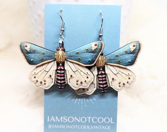 Spring Moth Earrings / Stitched Moth Image / Stainless Steel / Hypoallergenic / Insect Earrings / Bug Earrings / Embroidered Style