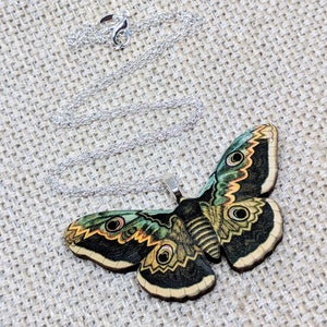 Green Moth Necklace / Moth Jewelry / Moth Pendant / Insect Jewelry / Laser Cut Wood / Insect Pendant / Moth Gift / Moth Accessory image 2