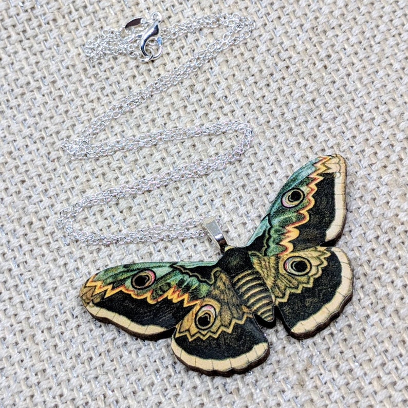 Green Moth Necklace / Moth Jewelry / Moth Pendant / Insect Jewelry / Laser Cut Wood / Insect Pendant / Moth Gift / Moth Accessory image 2