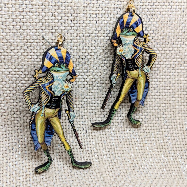 Fancy Frog Earrings Royal Earrings Regal Frog Anthropomorphic Frog Hypoallergenic Frog Jewelry Weird Jewelry Dapper Frog