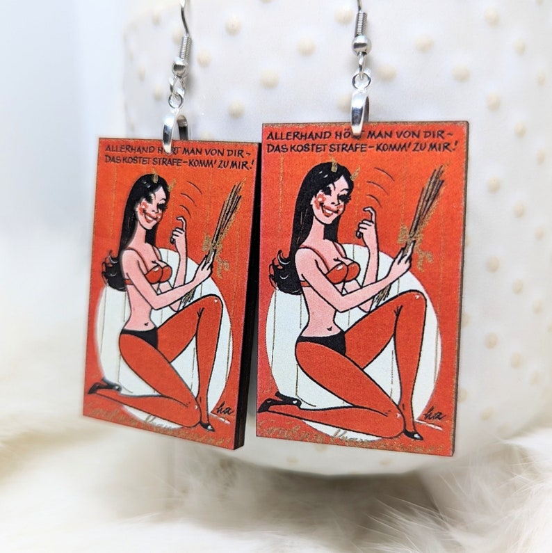 Vintage Valentine Earrings / Galentine's Day Gift / Sexy Valentine / Creepy Valentine Jewelry / Lady Krampus Valentine Gift / Weird Earrings image 4