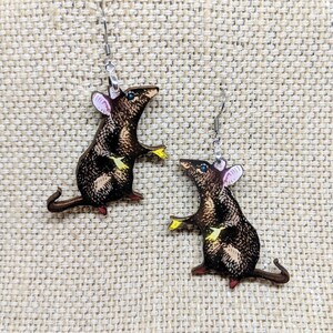 Rat Earrings / Pet Rat Jewelry / Laser Cut Wood Handmade Jewelry / Animal Earrings / Weird Earrings / Rat Fan Gift image 3