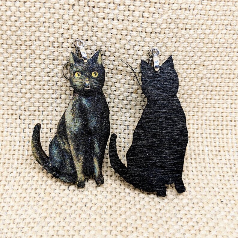 Black Cat Earrings / Kitty Earrings / Cat Gift / Good Luck Earrings / Hypoallergenic / Cat Jewelry / Full Body Cat / Halloween Earrings image 4