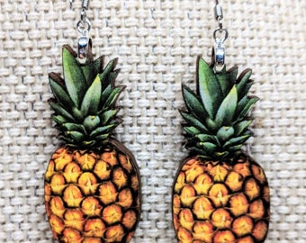 Ananas Ohrringe / Laser geschnittene Holz Ohrringe / Obst Ohrringe / Lebensmittel Ohrringe / Ananas Schmuck / Be A Ananas / Edelstahl