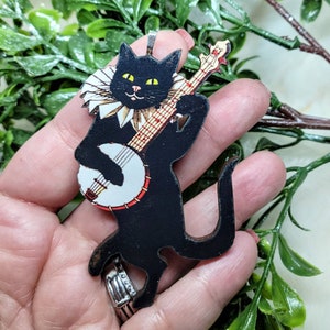 Banjo Cat Ornament / Weird Christmas Gift Tag / Single Sided Design 2D Flat / Weirdcore Gift / Musical Gift Christmas Ornament