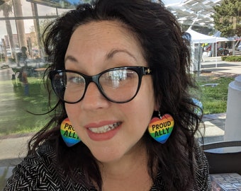 Pride Earrings / Proud Ally Earrings / Wood Earrings / Rainbow Earrings / LGBTQ+ Pride / Ally Pride