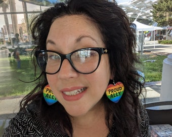 Boucles d'oreilles Pride / Boucles d'oreilles Proud Ally / Boucles d'oreilles en bois / Boucles d'oreilles arc-en-ciel / LGBTQ + Pride / Ally Pride