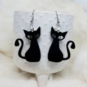 Mid Century Cat Earrings / Black Cat Earrings / Mid Mod Earrings / Dangle Earrings / Halloween Earrings / Halloween Cat