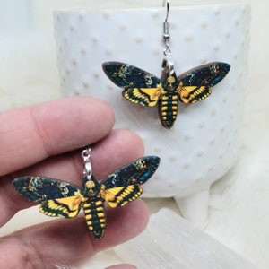 Moth Earrings / Laser Cut Wood Earrings / Death Moth Earrings / Stainless Steel / Hypoallergenic / Insect Earrings / Bug Earrings image 1