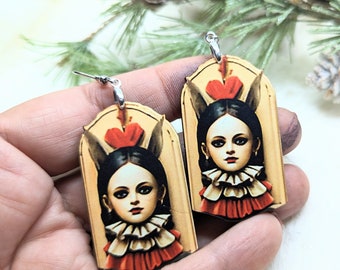 Creepy Girl Earrings / Devil Earrings / Christmas Earrings / Occult Earrings / Weird Jewelry / AHS Accessory / Occult Jewelry