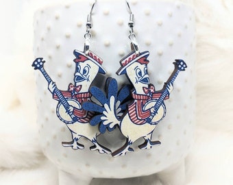 Banjo Chicken Earrings / Chicken Jewelry / Laser Cut Wood Earrings / Handmade Jewelry / Farm Animal Earrings / Chicken Gift