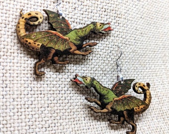 Dragon oorbellen/Handgemaakte oorbellen/Laser cut hout oorbellen/mystieke oorbellen/magische oorbellen/Fantasy oorbellen/Dragon Jewelry