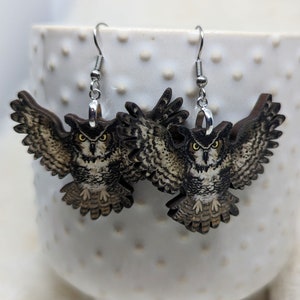 Owl Earrings / Vintage Owl Image / Weird Earrings / Creepy Owl / Owl Jewelry / Vintage Earrings / Halloween Earrings