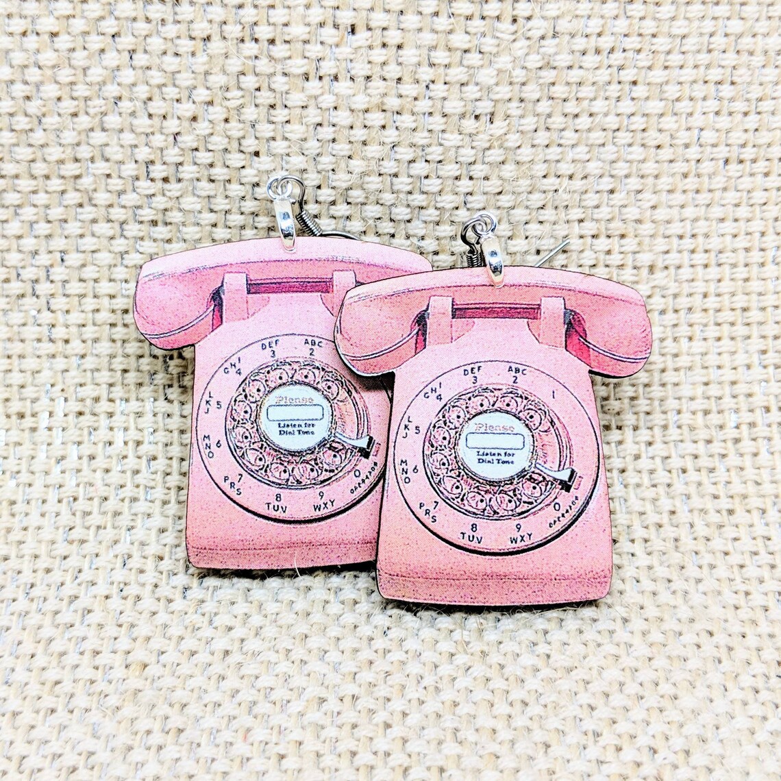 Telephone Earrings / Phone Earrings / Handmade Wood Earrings / Etsy