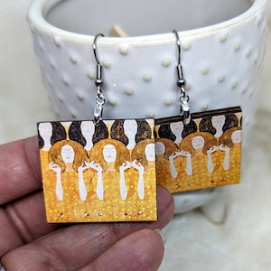 Klimt Golden Girls Earrings / Klimt Earrings / Laser Cut Earrings / Art Teacher Gift / Vintage Art Earrings / Woman Empowerment Jewelry image 1