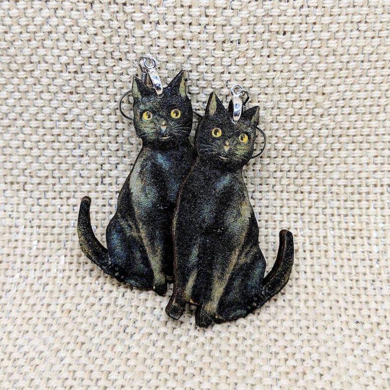 Black Cat Earrings / Kitty Earrings / Cat Gift / Good Luck Earrings / Hypoallergenic / Cat Jewelry / Full Body Cat / Halloween Earrings image 2