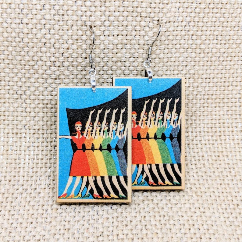 Pride Earrings Rainbow Ladies Vintage Russian Matchbook Cover Wood Earrings Vintage Art Earrings Pop Art LGBT Pride