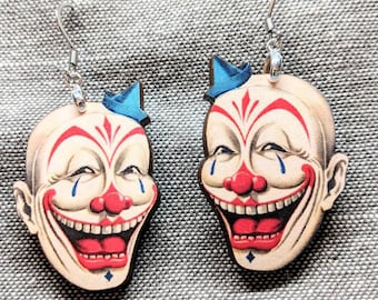 Boucles d'oreilles clown effrayantes / Boucles d'oreilles cirque / Visage peint / Boucles d'oreilles visage de clown / Hypoallergénique / Bijoux d'Halloween / Boucles d'oreilles effrayantes d'horreur