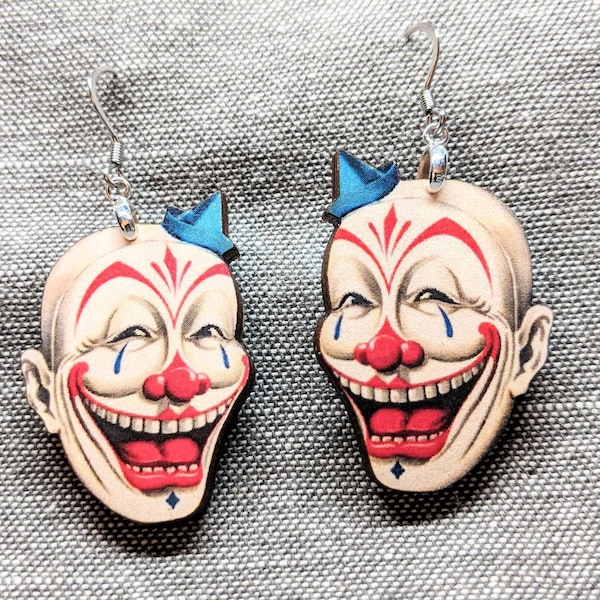 Creepy Clown Earrings / Circus Earrings / Painted Face / Clown Face Earrings / Hypoallergenic / Halloween Jewelry / Creepy Horror Earrings