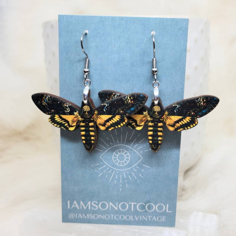 Moth Earrings / Laser Cut Wood Earrings / Death Moth Earrings / Stainless Steel / Hypoallergenic / Insect Earrings / Bug Earrings image 5
