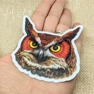 Sticker vinyle hibou vintage : résistant à la décoloration, sticker pour ordinateur portable (3 pouces)