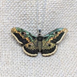 Green Moth Necklace / Moth Jewelry / Moth Pendant / Insect Jewelry / Laser Cut Wood / Insect Pendant / Moth Gift / Moth Accessory image 1