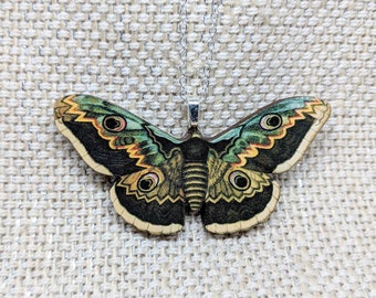 Green Moth Necklace / Moth Jewelry / Moth Pendant / Insect Jewelry / Laser Cut Wood / Insect Pendant / Moth Gift / Moth Accessory