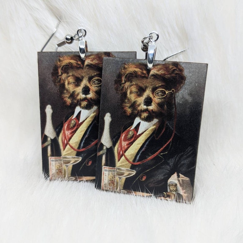 Captain Dog Earrings / Vintage Earrings / Captain Lariat Earrings / Creepy Earrings/ Vintage Tobacco Ad / Weird Earrings image 1