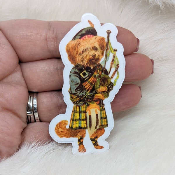 Scottie Dog Sticker / Vintage Bagpipe Sticker / Water Bottle Sticker / Vinyl Sticker / Vintage Image / Phone Sticker / Laptop Sticker