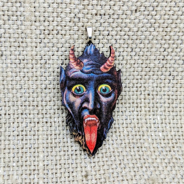 Krampus Pendant Necklace / Krampus Necklace / Krampus Jewelry / Halloween Necklace / Laser Cut Wood / Halloween Jewelry / Krampus Gift