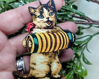 Accordion Cat Ornament / Kitten Christmas Ornament / Pet Christmas Ornament / Cat Lady Gift / Musical Cat / Music Teacher Gift / Flat 2D