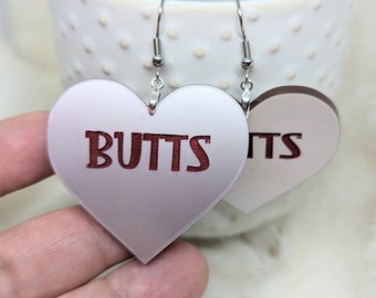 Butts Earrings / Pink Earrings / Valentine's Earrings / Rose Gold Acrylic Earrings / Heart Earrings / Tina Belcher Bob's Burgers Butts