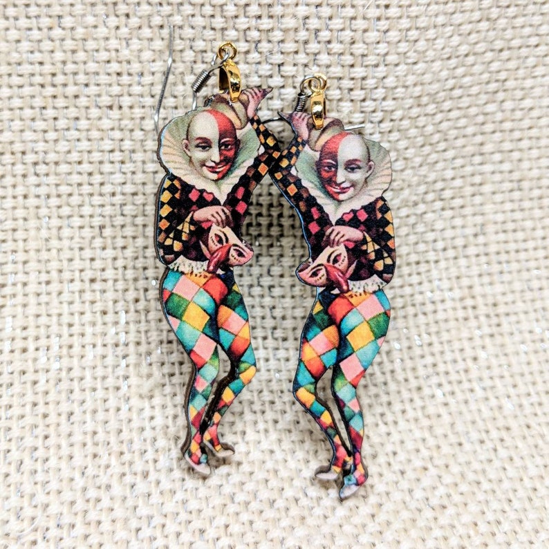 Creepy Clown Earrings / Circus Earrings / Jester Earrings / Circus Jewelry / Hypoallergenic / Halloween Jewelry / Creepy Jewelry image 1
