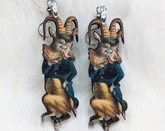 Fancy Ram Earrings / Goat Earrings Anthropomorphic Earrings / Hypoallergenic / Weird Jewelry / Weird Earrings