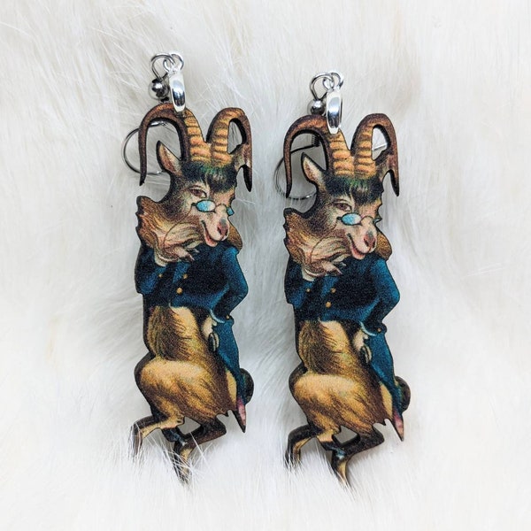 Fancy Ram Earrings / Goat Earrings Anthropomorphic Earrings / Hypoallergenic / Weird Jewelry / Weird Earrings