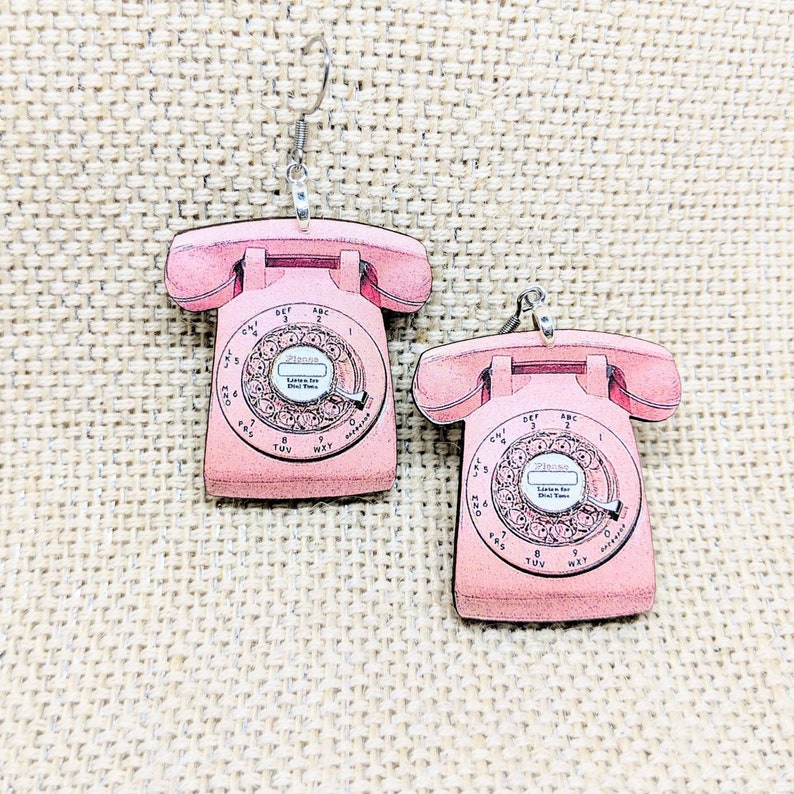Telephone Earrings / Phone Earrings / Handmade Wood Earrings / Etsy