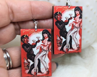 Vintage Valentine Earrings / Galentine's Day Gift / Sexy Valentine / Creepy Valentine Jewelry / Lady Krampus Valentine Gift / Weird Earrings