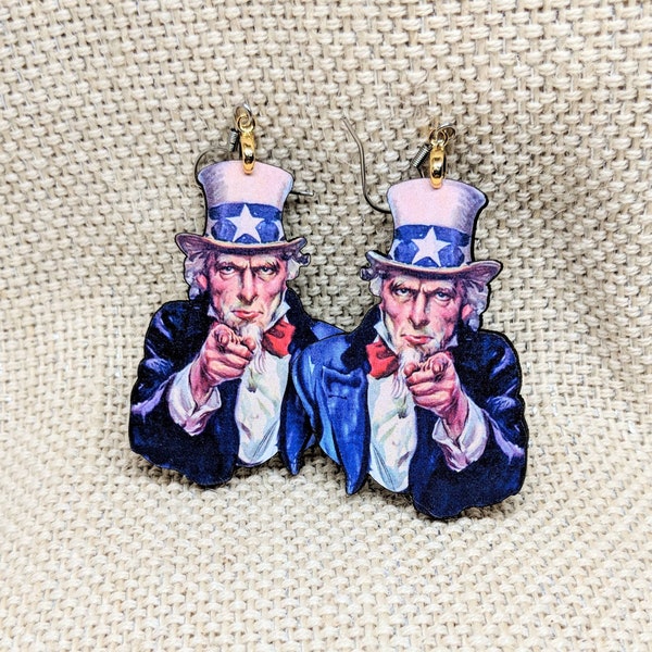 Voter Earrings / Uncle Sam Earrings / We Want You Earrings / Hypoallergenic / American Labor / American Propaganda Earrings