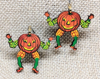 Pumpkin Earrings / Vintage Halloween Decoration / Halloween Earrings / Creepy Pumpkin / Jack O Lantern Earrings