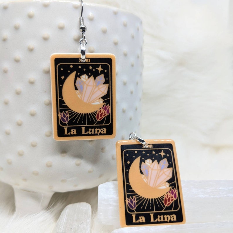 Tarot Earrings / La Luna Earrings / Resin Earrings / Dangle Earrings / Lightweight Earrings / Summer Jewelry / Boutique Jewelry image 1